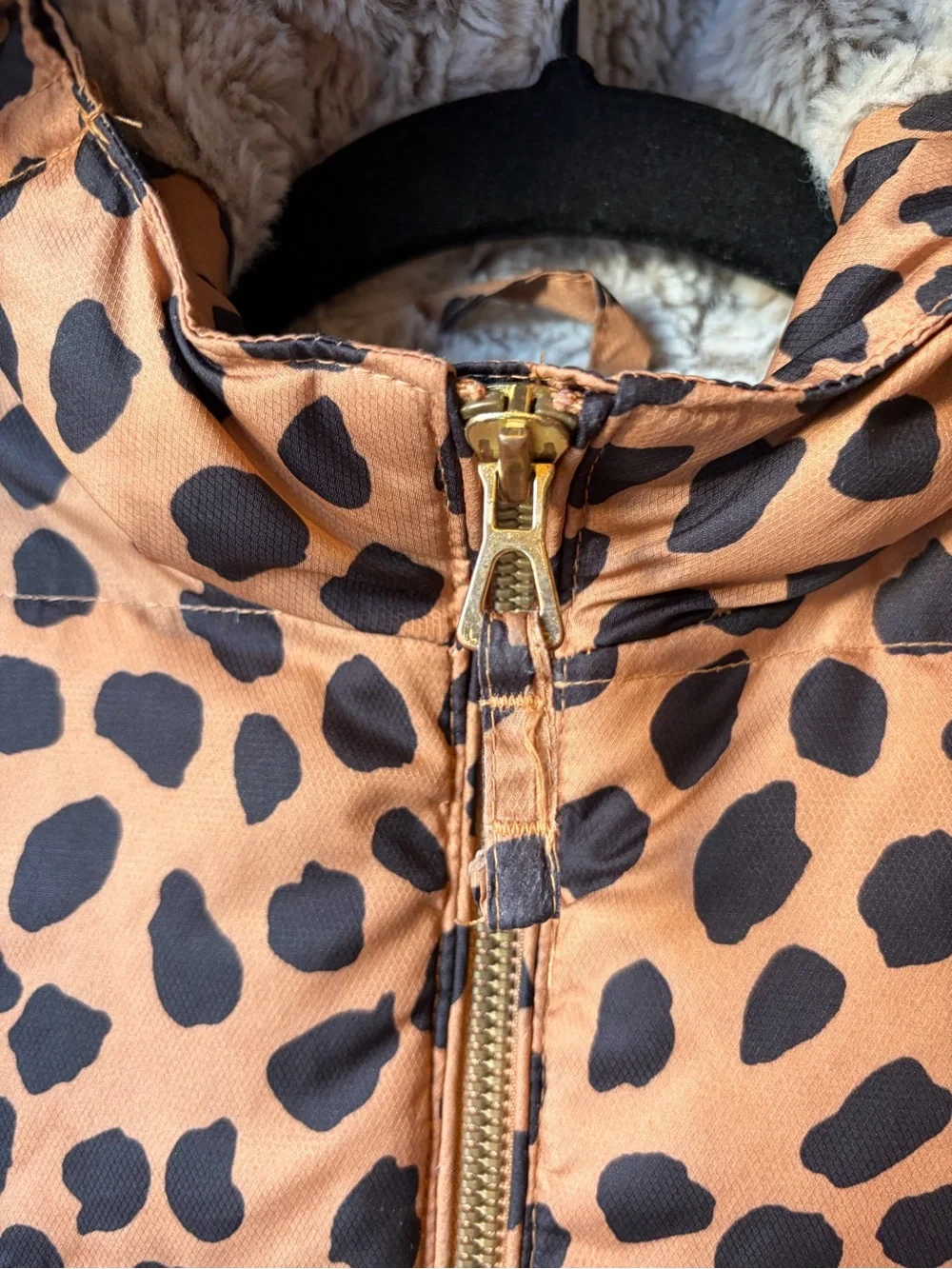 Lands’ End Girls 4 Leopard Down Fleece Lining Full Zip Winter Puffer Coat